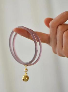 叮当镯手镯古风女玉髓一铃铛细天然玛瑙冷淡风汉服玉镯对礼物镯子