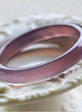 手镯玉髓玉镯女冰紫条玛瑙天然冰种帝王扁正镯高旺夫款烟巴西