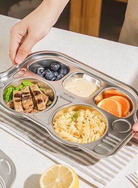 儿童餐盘宝宝餐盘分格不锈钢盆男女孩幼儿园分餐快餐盘餐具蒸饭盘