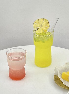 简约ins风咖啡厅复古竖条纹冰美式咖啡杯冷萃拿铁杯玻璃果汁杯