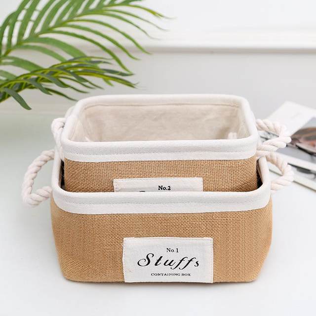 New direct sales Japanese simple jute storage basket storage basket desktop storage box fabric portable snacks
