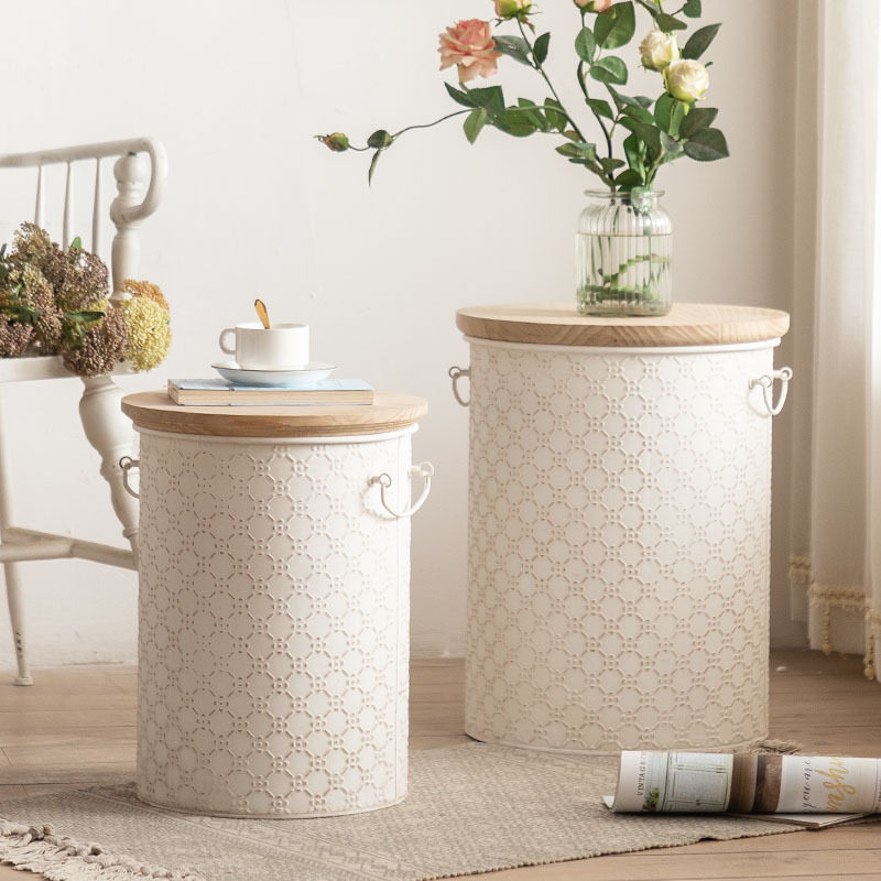 复古法式做旧铁艺收纳边几小户型客厅沙发储物P角几奶油风桶凳摆,淘宝优惠券,粉丝福利购,淘宝优惠卷