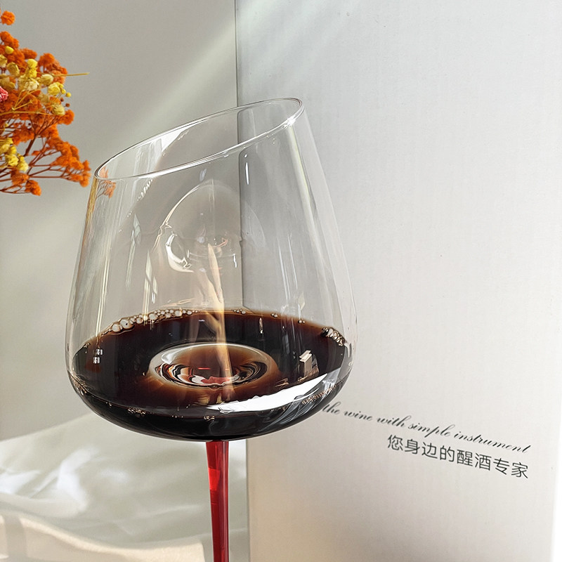45度斜口高档黑k领结勃艮第红酒杯大肚轻奢水晶玻璃轻奢高颜值细,淘宝优惠券,粉丝福利购,淘宝优惠卷