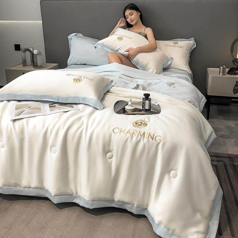 冰丝优品轻奢夏被四件套刺绣夏凉被薄款宿舍单人凉感空调被可机洗,淘宝优惠券,粉丝福利购,淘宝优惠卷