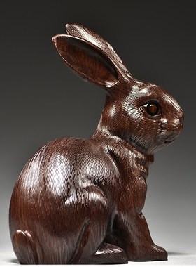 黑檀木雕兔子摆件实木十二生肖家居客厅电视柜摆设装饰红木工艺品