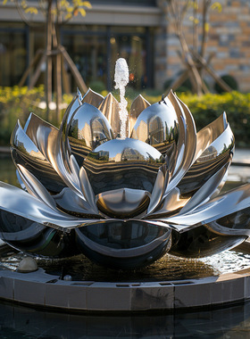 大型的不锈钢莲花雕塑户外小区商场学校创意美陈花瓣金属落地摆件