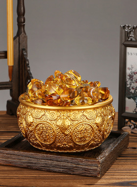 纯黄铜聚宝盆摆件带盖金蟾五福装饰客厅办公室店铺开业送礼招米缸