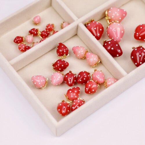 日本进口ins甜美草莓珠高品质树脂珍珠配件diy手作吊坠挂件材料 - 图2