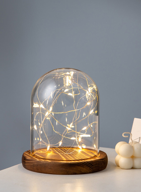 促销DIY永生花玻璃罩创意摆件居家装饰透明防尘 火树银花底座带灯