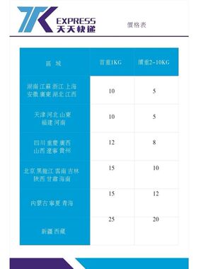 中通快递资费标准海报展板菜鸟驿站价目表天天快递价格表墙贴墙纸