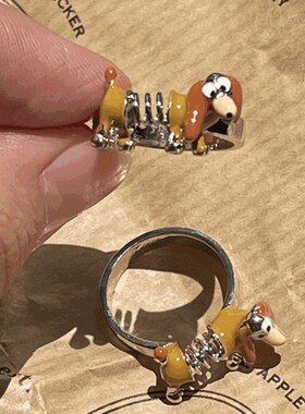 可爱弹簧狗戒指女小众设计可调节开口戒个性百搭时尚戒指2023爆款