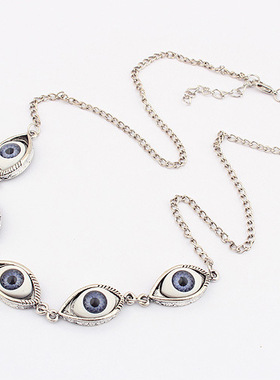 Vintage Punk Evil Eye Necklaces 5pcs Blue Eyeball Connect