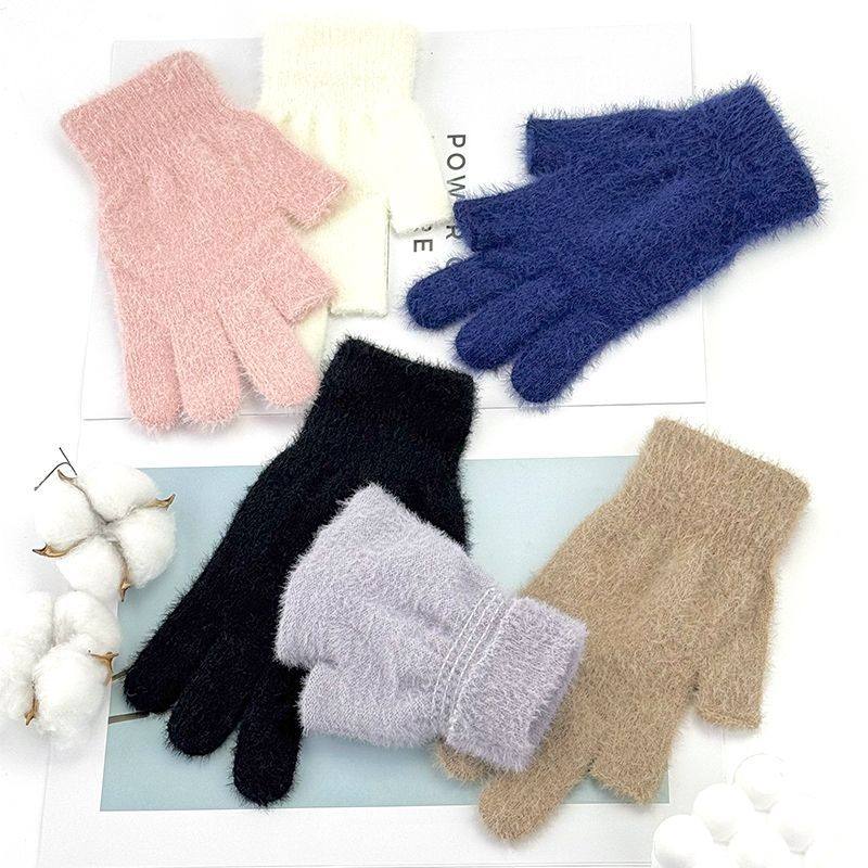 漏指头保暖手套女士冬季加厚毛绒防寒可爱学生露二指骑车触屏手套,淘宝优惠券,粉丝福利购,淘宝优惠卷