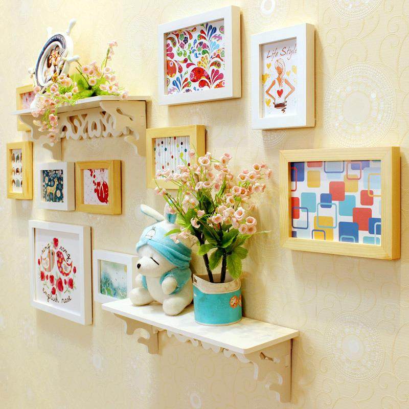 照片墙5寸7寸10寸相框组合雕花置物架相片墙 实木照片墙挂墙,淘宝优惠券,粉丝福利购,淘宝优惠卷