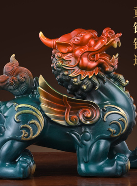 全铜貔貅摆件一对公母皮丘家用玄关纯黄铜貔恘办公室桌面开业礼品