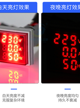 LED方形数显指示灯交流电流电压频率信号灯22MM三显合一赫兹表头