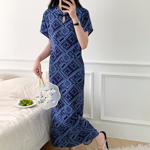 夏季棉绸世家复古中式旗袍