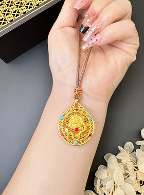 越南沙金游龙罗盘项链国风手工