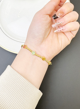 新品古法沙金手链珐琅彩滴油福袋平安喜乐手串女轻奢高级感首饰品