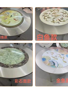 8V不锈钢圆桌餐桌带转盘带电磁炉圆桌加厚加固可折叠圆形家用折叠