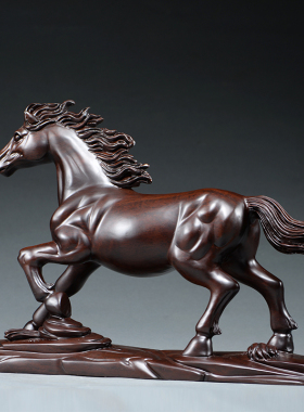 黑檀木雕刻马摆件马到成功红木工艺品家居饰品办公室木马摆设送礼