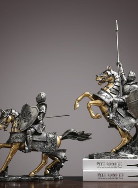 新中式战马骑士摆件轻奢样板房别墅客厅酒店会所玄关桌面装饰摆设