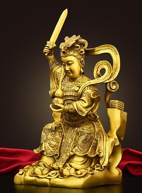 黄铜九天玄女娘娘铜像人物摆件家居客厅九天圣母佛像祠堂供奉摆放