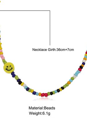 叨潮流黄色笑脸米珠项链手工时尚彩色米珠锁骨链波西米亚短款颈链