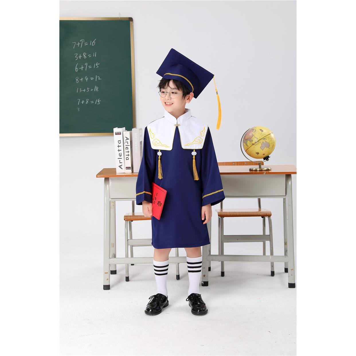 小童博士服幼儿园学士服拍照衣服毕业袍博士帽中小学生毕业照服装-图3