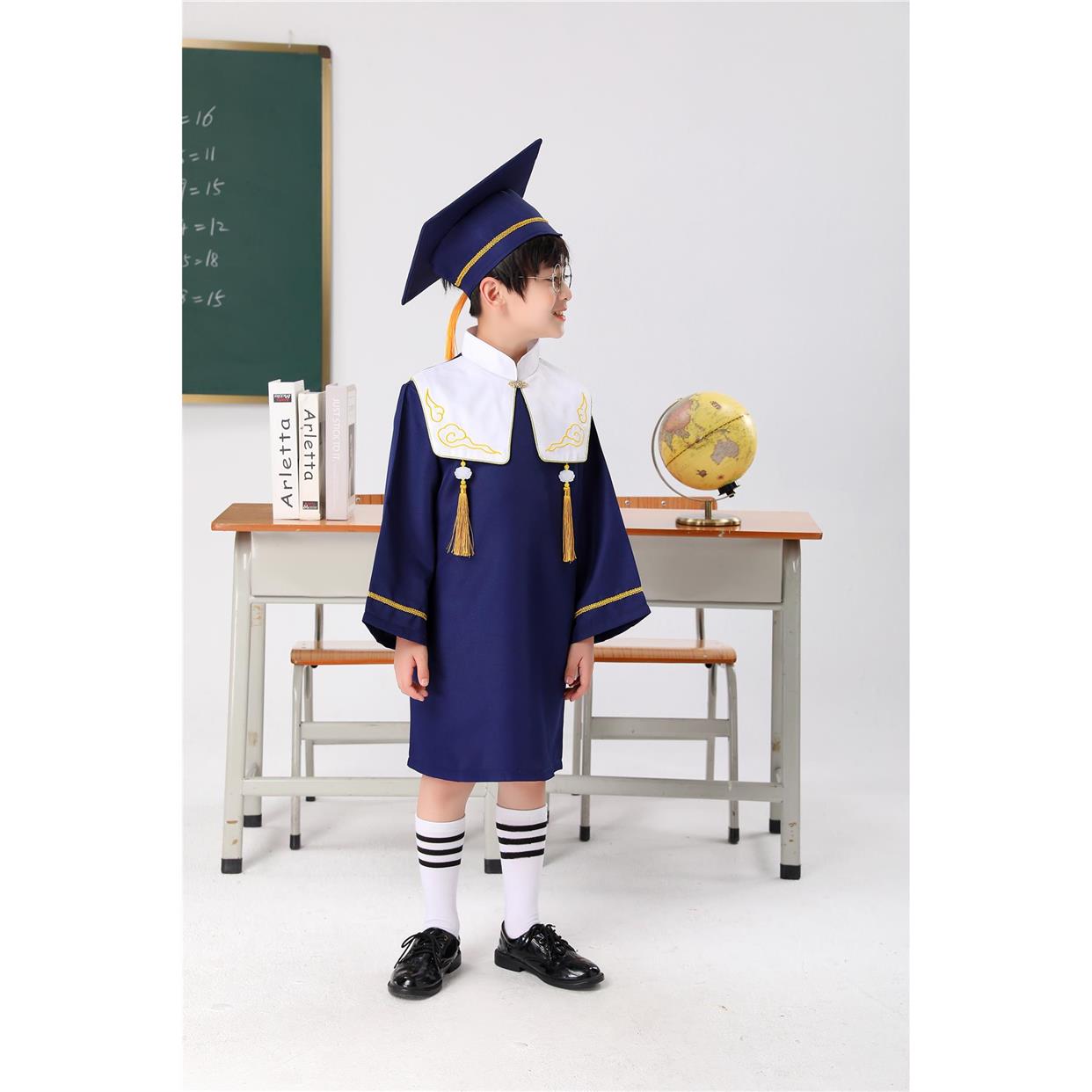 小童博士服幼儿园学士服拍照衣服毕业袍博士帽中小学生毕业照服装-图0