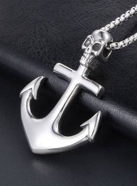 Skull ship anchor Necklace Pendant men cool Navy wind men