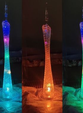 广州塔模型发光底座小蛮腰东方明珠塔小摆件微缩建筑模型创意礼物