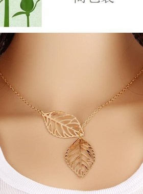 C1PC Wome nX02&amp#39;s Simple Double Leaf PendantAlloy ho;k