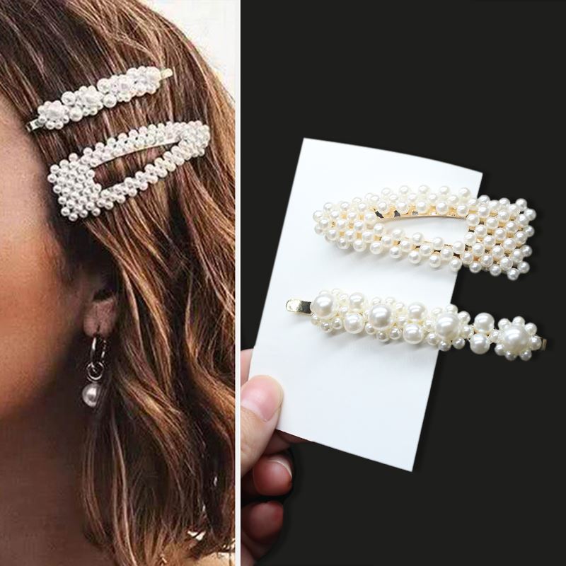 1Set Handmade Pearls Hair Clips Pin for Women Fashion Geomet - 图2