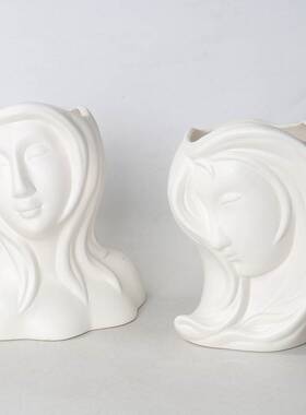 摆件现代简约家居北欧人脸艺术陶瓷双手抱脸花瓶装饰工艺礼品摆饰