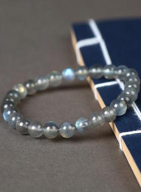 灰月光石手链蓝光月亮石斯里兰卡拉长石珠子散珠串珠单圈手串男女