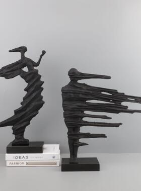 新中式创意抽象黑色人物雕塑摆件铸铁别墅书房客厅家居装饰品摆件