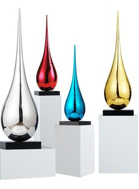 现代抽象水滴雕塑售楼处酒店创意软装饰品样板间客厅家居玄关摆件