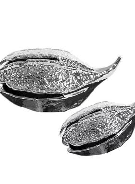 现代意式极简银色豆荚果壳电镀几何摆件茶室书房桌面家居装饰摆件