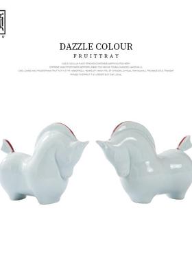 新中式富贵陶瓷马摆件青瓷样板间书房茶几书桌茶室博古架软装饰品