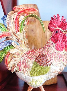 精选招财风水珐琅彩合金摆件生肖母鸡公鸡摆件金属饰品盒创意国潮