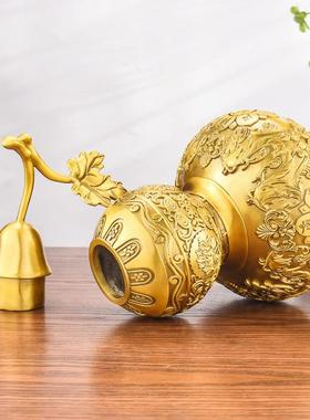 铜掌柜葫芦摆件黄铜大号开 口空心家居客厅玄关装饰六字真言铜葫