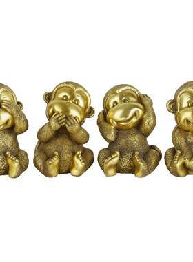 精选纯黄铜四不猴工艺品摆件铜猴子家居办公室饰品摆件生肖猴铜猴