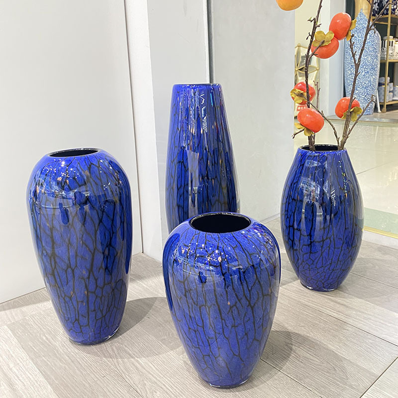 轻奢琉璃花瓶玻璃艺术摆件蓝色新中式客厅玄关装饰样板间花器餐桌,淘宝优惠券,粉丝福利购,淘宝优惠卷