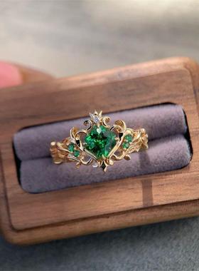 原创绿锆石沙弗莱戒指心动预警设计感小众新品时尚精致好友礼物