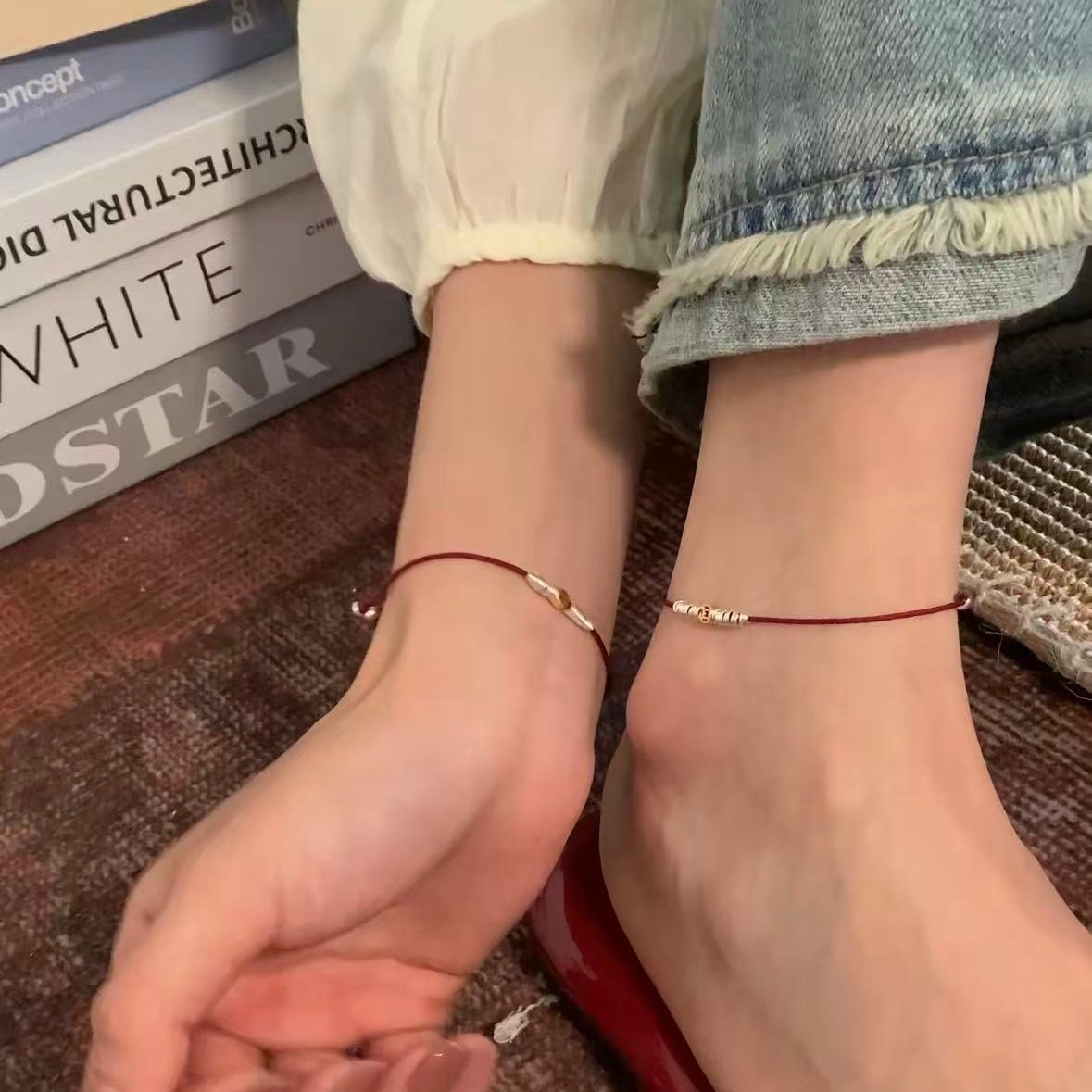 S925纯银红绳碎银手链女转运招财平安叠戴可调节本命年手绳礼物,淘宝优惠券,粉丝福利购,淘宝优惠卷