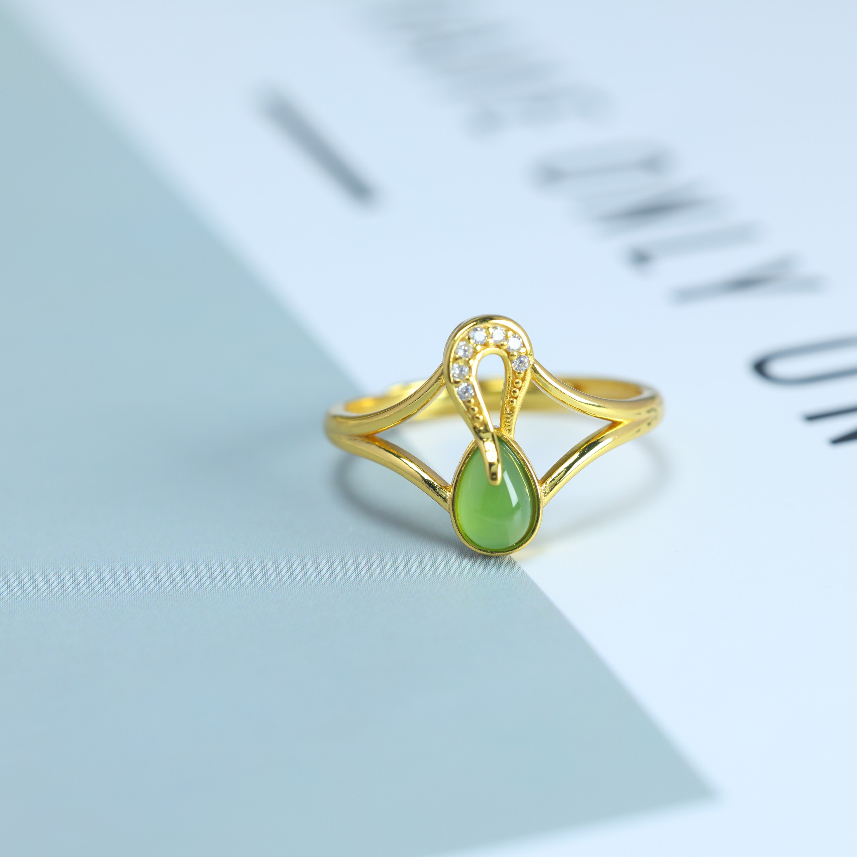 S925 silver inlaid Hetian jade jasper ring 11064