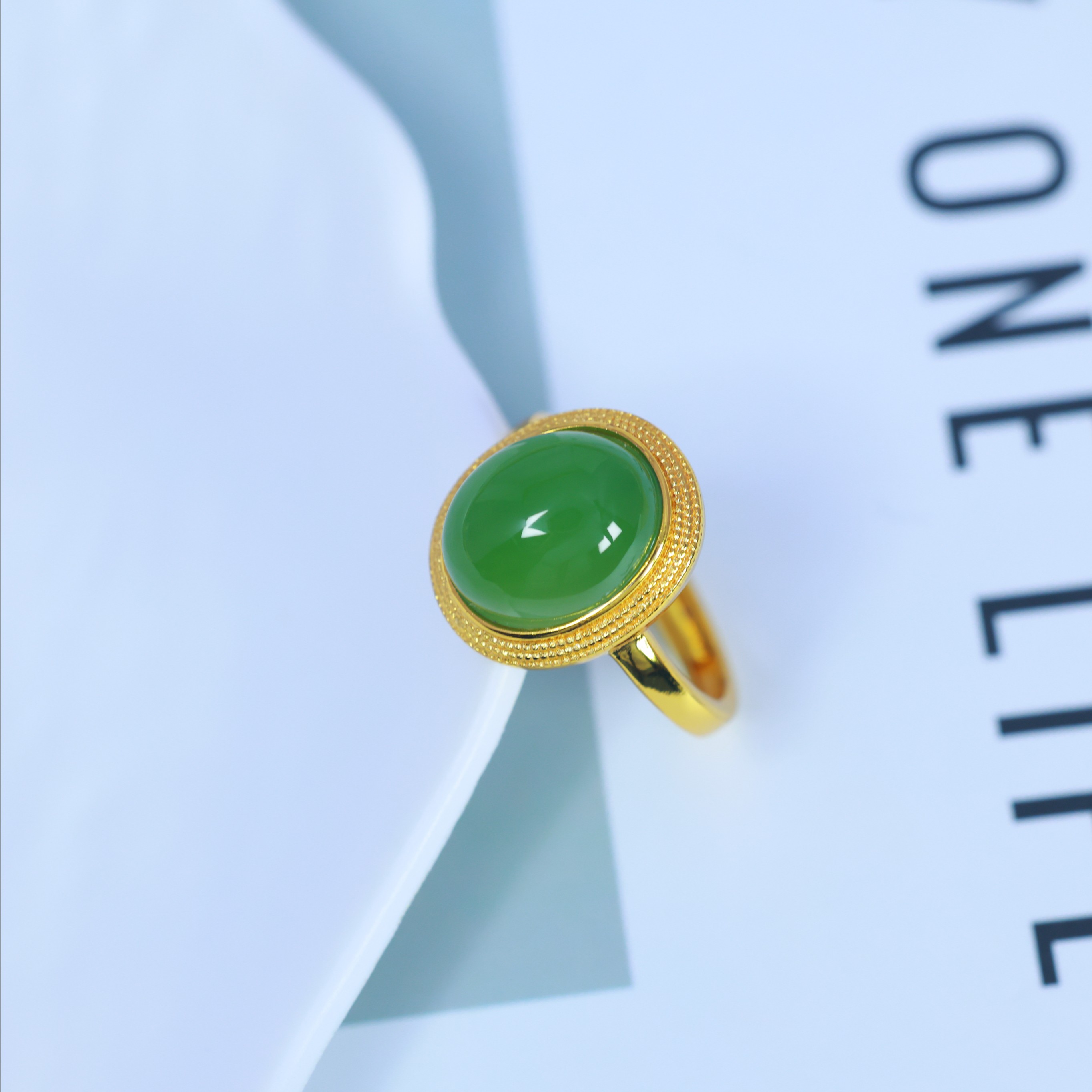 S925 silver inlaid Hetian jade jasper spinach green ring 11014