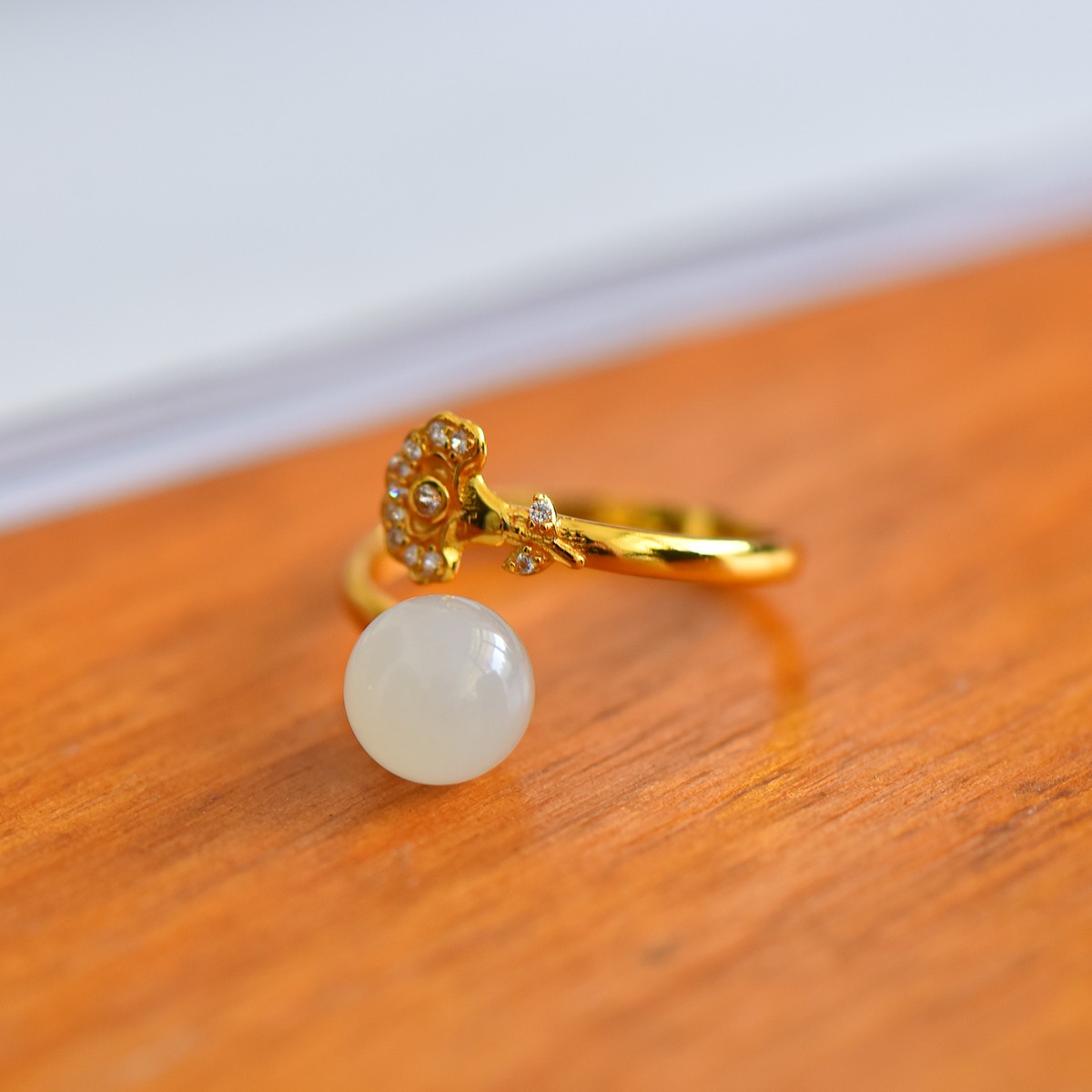 S925 silver inlaid with Hetian jade beads ring 1025