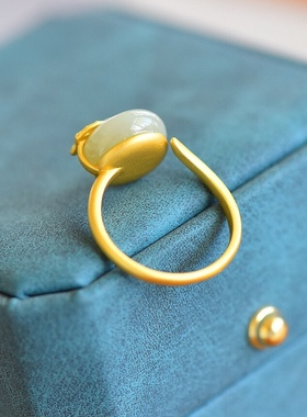 s925银镶和田玉平安扣戒指